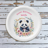 Panda Beer in Bloemen Meisjes Verjaardag Gepersona Papieren Bordje