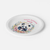 Panda Beer in Bloemen Meisjes Verjaardag Gepersona Papieren Bordje (Gekanteld)