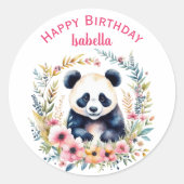 Panda Beer in Bloemen Meisjes Verjaardag Gepersona Ronde Sticker (Voorkant)