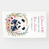 Panda Beer in Bloemen Meisjes Verjaardag Spandoek (Horizontaal)