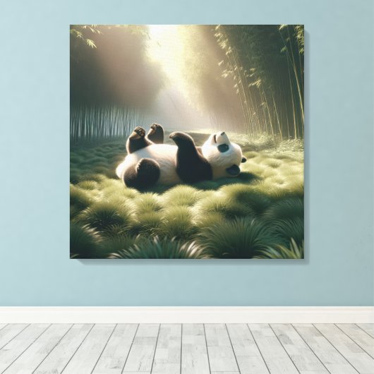 Panda Beer in de zon Canvas Afdruk (Insitu (Houten vloer))