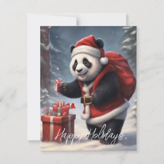 Panda Beer in Kerstman Pak Feestdagenkaart (Voorkant)