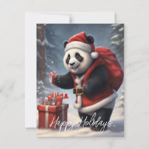 Panda Beer in Kerstman Pak Feestdagenkaart