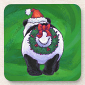Panda-Beer in Santa Hat op groen Bier Onderzetter (Voorkant)