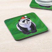 Panda-Beer in Santa Hat op groen Bier Onderzetter (Linkerzijde)