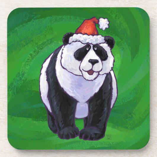 Panda-Beer in Santa Hat op groen Bier Onderzetter (Voorkant)
