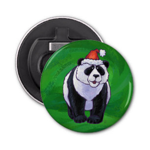 Panda-Beer in Santa Hat op groen Button Flesopener
