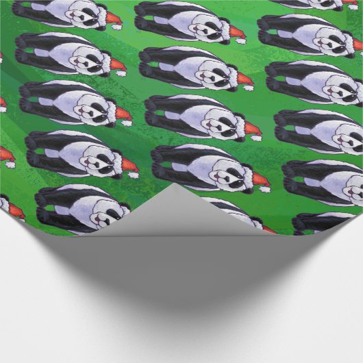 Panda-Beer in Santa Hat op groen Cadeaupapier (Hoek)