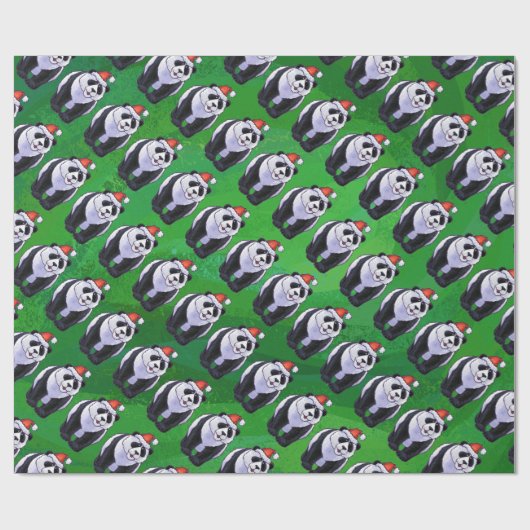 Panda-Beer in Santa Hat op groen Cadeaupapier (Vlak)