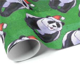 Panda-Beer in Santa Hat op groen Cadeaupapier