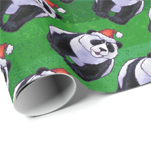 Panda-Beer in Santa Hat op groen Cadeaupapier (Rol Hoek)
