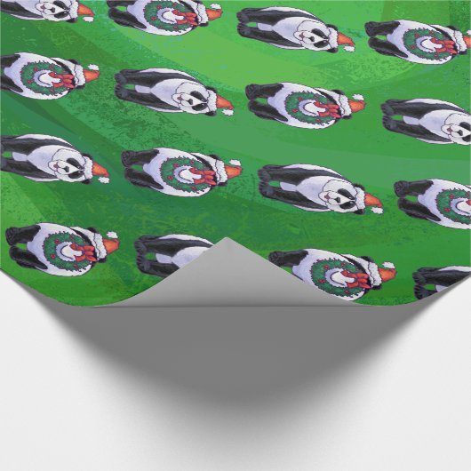 Panda-Beer in Santa Hat op groen Cadeaupapier (Hoek)