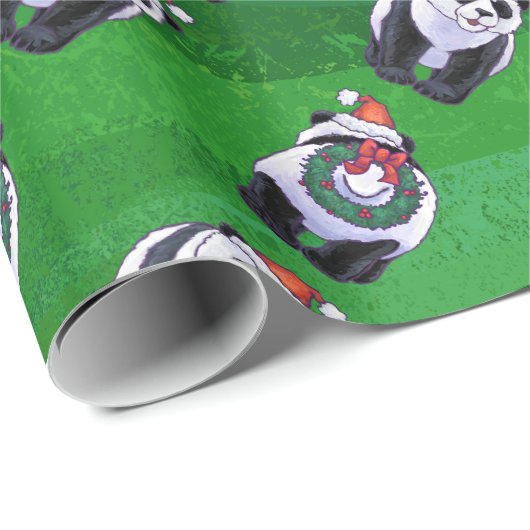 Panda-Beer in Santa Hat op groen Cadeaupapier (Rol Hoek)