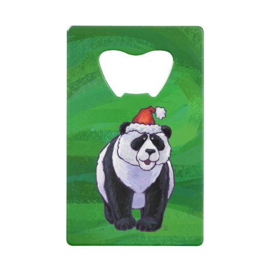 Panda-Beer in Santa Hat op groen Creditkaart Flessenopener (Voorkant)