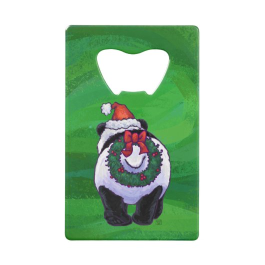 Panda-Beer in Santa Hat op groen Creditkaart Flessenopener (Achterkant)
