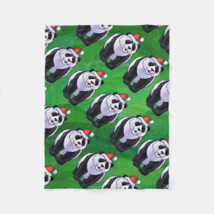 Panda-Beer in Santa Hat op groen Fleece Deken