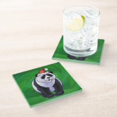 Panda-Beer in Santa Hat op groen Glazen Onderzetter (Schuin)
