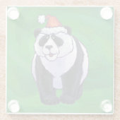 Panda-Beer in Santa Hat op groen Glazen Onderzetter (Achterkant)