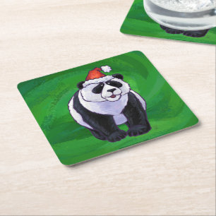 Panda-Beer in Santa Hat op groen Kartonnen Onderzetters