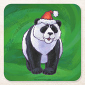 Panda-Beer in Santa Hat op groen Kartonnen Onderzetters (Voorkant)