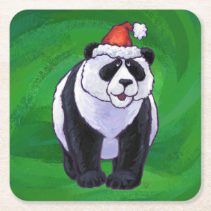 Panda-Beer in Santa Hat op groen Kartonnen Onderzetters