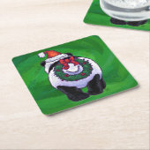 Panda-Beer in Santa Hat op groen Kartonnen Onderzetters (Schuin)
