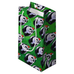 Panda-Beer in Santa Hat op groen Klein Cadeauzakje