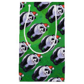 Panda-Beer in Santa Hat op groen Klein Cadeauzakje (Voorkant)
