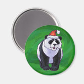 Panda-Beer in Santa Hat op groen Magneet (Voorkant / Achterkant)