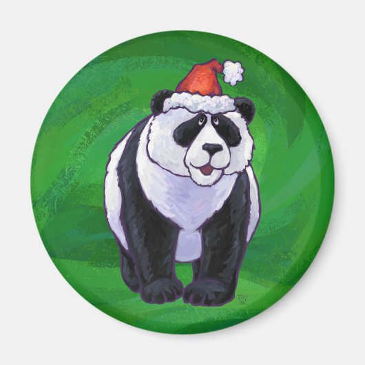 Panda-Beer in Santa Hat op groen Magneet (Voorkant)