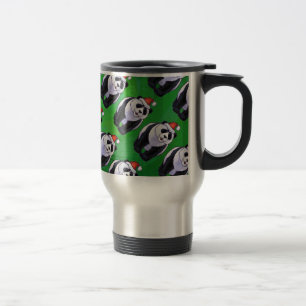 Panda-Beer in Santa Hat op groen Reisbeker