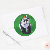 Panda-Beer in Santa Hat op groen Ronde Sticker (Envelop)