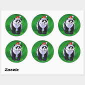 Panda-Beer in Santa Hat op groen Ronde Sticker (Vel)