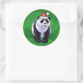 Panda-Beer in Santa Hat op groen Ronde Sticker (Tas)