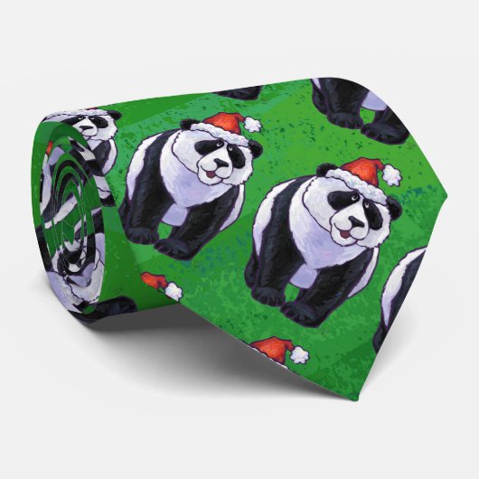 Panda-Beer in Santa Hat op groen Stropdas (Opgerold)
