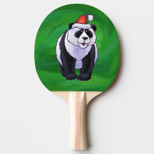 Panda-Beer in Santa Hat op groen Tafeltennisbatje (Voorkant)
