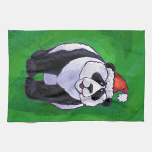 Panda-Beer in Santa Hat op groen Theedoek