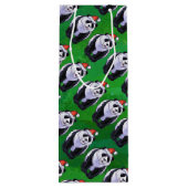 Panda-Beer in Santa Hat op groen Wijn Cadeautas (Achterkant)