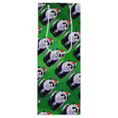 Panda-Beer in Santa Hat op groen Wijn Cadeautas (Voorkant)