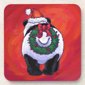 Panda-Beer in Santa Hat op rood Bier Onderzetter (Voorkant)