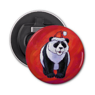 Panda-Beer in Santa Hat op rood Button Flesopener