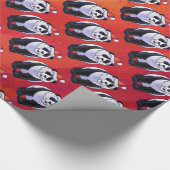 Panda-Beer in Santa Hat op rood Cadeaupapier (Hoek)