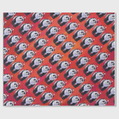Panda-Beer in Santa Hat op rood Cadeaupapier (Vlak)