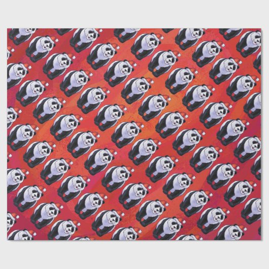 Panda-Beer in Santa Hat op rood Cadeaupapier (Vlak)