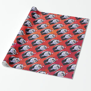 Panda-Beer in Santa Hat op rood Cadeaupapier