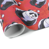 Panda-Beer in Santa Hat op rood Cadeaupapier (Rol Hoek)