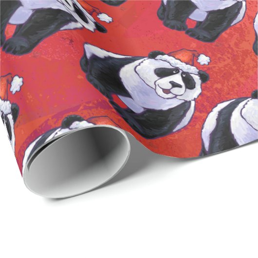 Panda-Beer in Santa Hat op rood Cadeaupapier (Rol Hoek)