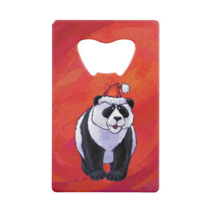 Panda-Beer in Santa Hat op rood Creditkaart Flessenopener