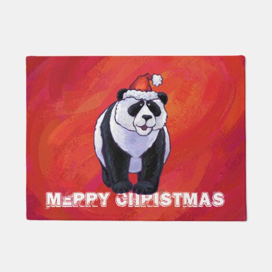Panda-Beer in Santa Hat op rood Deurmat (Voorkant)