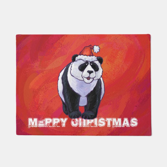 Panda-Beer in Santa Hat op rood Deurmat (Voorkant)